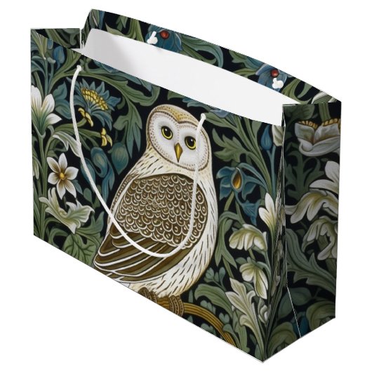 Witte uil art nouveau stijl groot cadeauzakje (Achterkant Gekanteld)