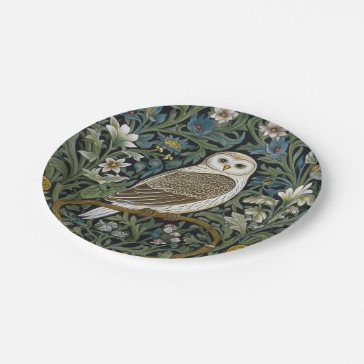 Witte uil art nouveau stijl papieren bordje (Gekanteld)