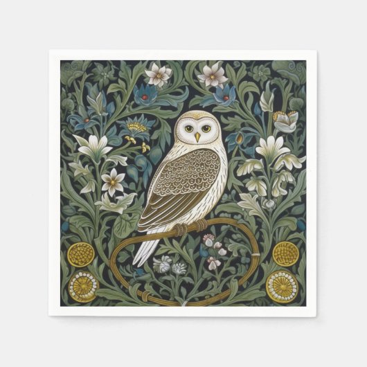 Witte uil art nouveau stijl servet (Voorkant)