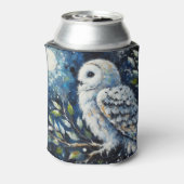 Witte Uil op tak in maanlicht schilderen Blikjeskoeler (Blikje Achterkant)