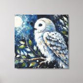 Witte Uil op tak in maanlicht schilderen Canvas Afdruk (Voorkant)