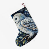 Witte Uil op tak in maanlicht schilderen Kleine Kerstsok (Achterkant (Hangend))
