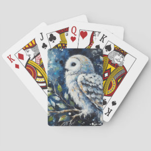 Witte Uil op tak in maanlicht schilderen Pokerkaarten