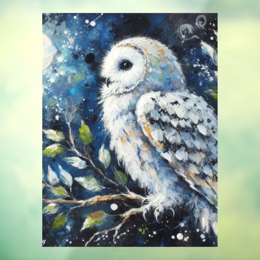 Witte Uil op tak in maanlicht schilderen Raamsticker (Vel 3)