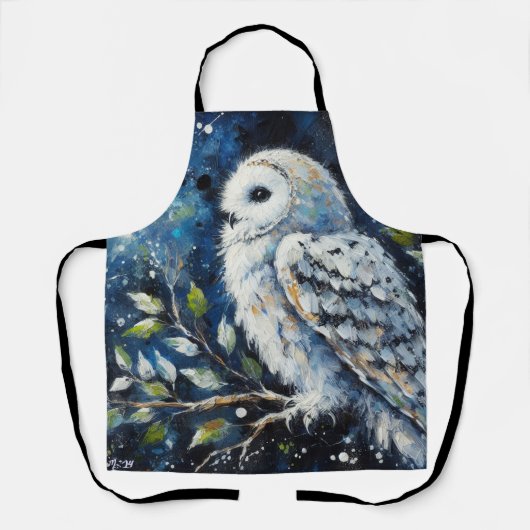 Witte Uil op tak in maanlicht schilderen Schort (Voorkant)
