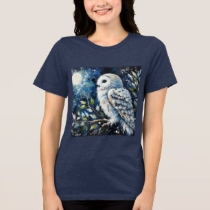 Witte Uil op tak in maanlicht schilderen Tri-Blend Shirt
