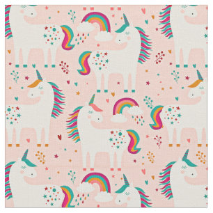 Witte Unicorn met regenboog op Roze Stof