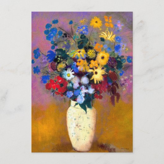 Witte vaas met bloemen Odilon Redon Informatiekaartje (Voorkant)