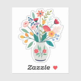 Witte vaas van grillige wilde bloemen sticker