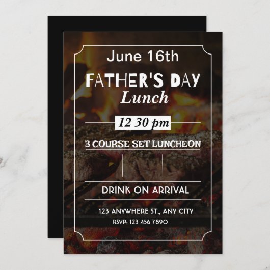 Witte Vader dag lunch uitnodiging (Voorkant / Achterkant)