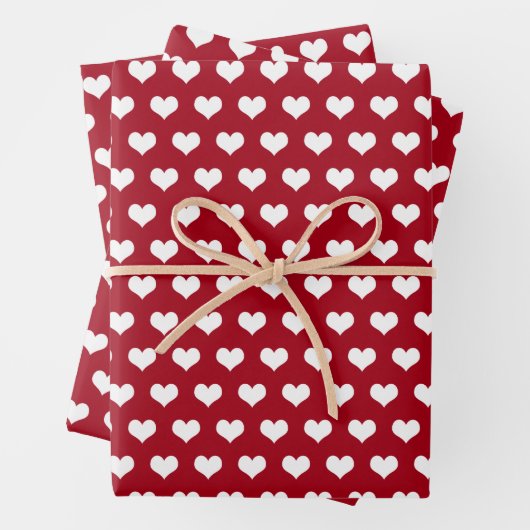 Witte Valentijnsdag harten op rood Inpakpapier Vel (In situ)