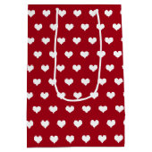 Witte Valentijnsdag harten op rood Medium Cadeauzakje (Achterkant)