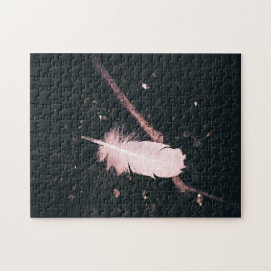 Witte Veer en Twig op Wandelpad Legpuzzel (Horizontaal)