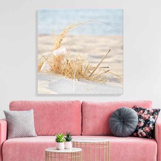 Witte veer in strandgras canvas afdruk (Insitu (Woonkamer))