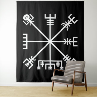 Witte Vegvisir Sigil op Zwart Wandkleed