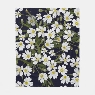 Witte veldbloemen:  motief. fleece deken