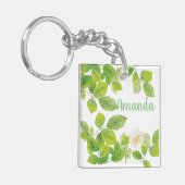 Witte ventilator en groene lederen tuin sleutelhanger (Voorkant Links)