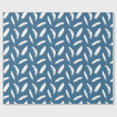 Witte veren afdruk op denim blauw cadeaupapier (Vlak)