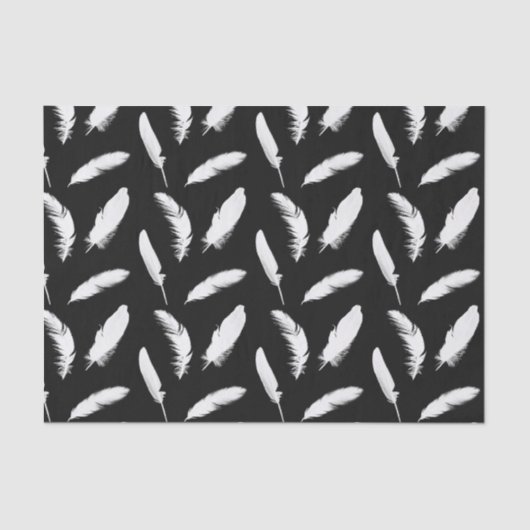 Witte veren afdrukken op zwart tissuepapier (Voorkant)