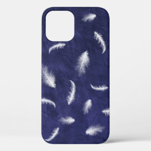 Witte veren op paars leer iPhone 12 hoesje
