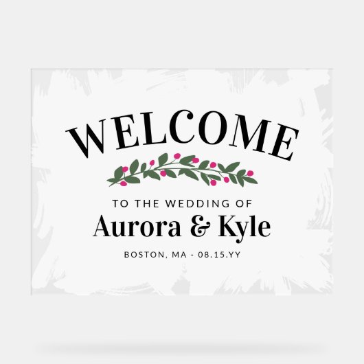 Witte verf roze bessen bruiloft welkom acryl bord (Voorkant)