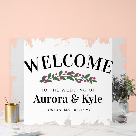 Witte verf roze bessen bruiloft welkom acryl bord (Huwelijk)