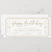 Witte Verjaardag Babysitten Gift Voucher Kaart (Voorkant / Achterkant)