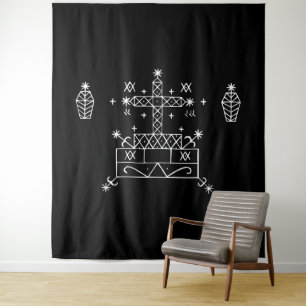 Witte Veve van Baron Samedi op zwart Wandkleed
