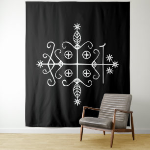 Witte Veve van Papa Legba op Zwart Wandkleed