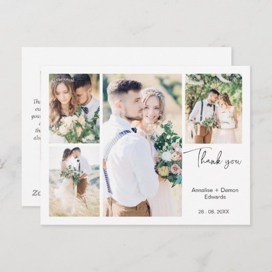 Witte Vier Foto Bruiloft Dank u Briefkaart (Voorkant / Achterkant)