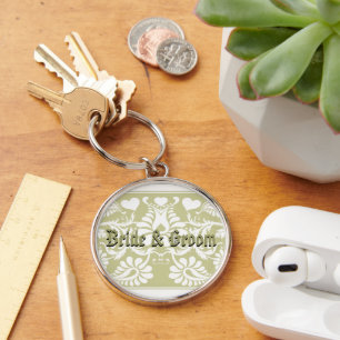 Witte Vintage Bloemige Trouwgunsten Sleutelhanger