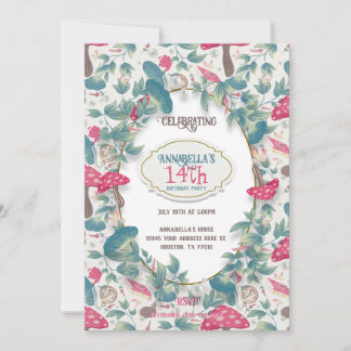 Witte Vintage Cottagecore Paddenstoel Verjaardag Kaart