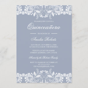 Witte vintage kant stoffige blauwe Quinceanera uit Kaart