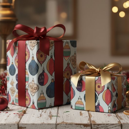 Witte Vintage Kerst Ornamenten Patroon Cadeaupapier