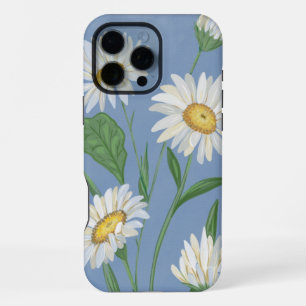 Witte Vintage Margrieten Bloempatroon Stofblauw iPhone 16 Pro Max Hoesje