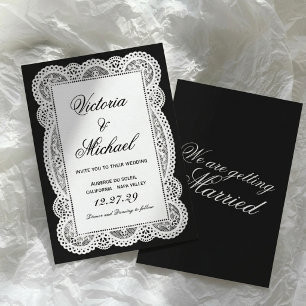 Witte Vintage Papier Kant Romantische Chic Trouw U Kaart
