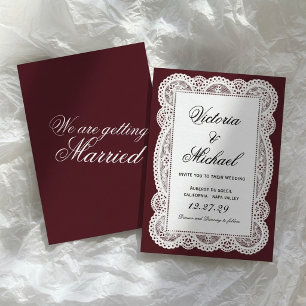 Witte Vintage Papier Kant Romantische Rode Huwelij Kaart