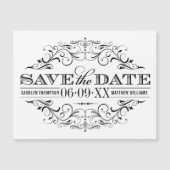 Witte vintage rolwerk save-date magneet (Voorkant)