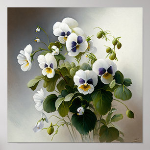 Witte Viola's Bloemenkunst Print Poster