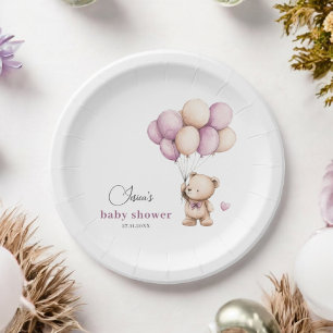 Witte Violet Beige Teddybeer Ballonnen Papieren Bordje