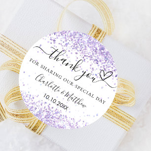 Witte violette lavendel bruiloft bedankt ronde sticker