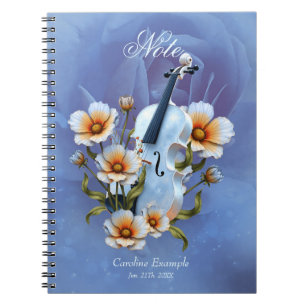 Witte viool met bloemetjes – Elegante muziek & Nat Notitieboek