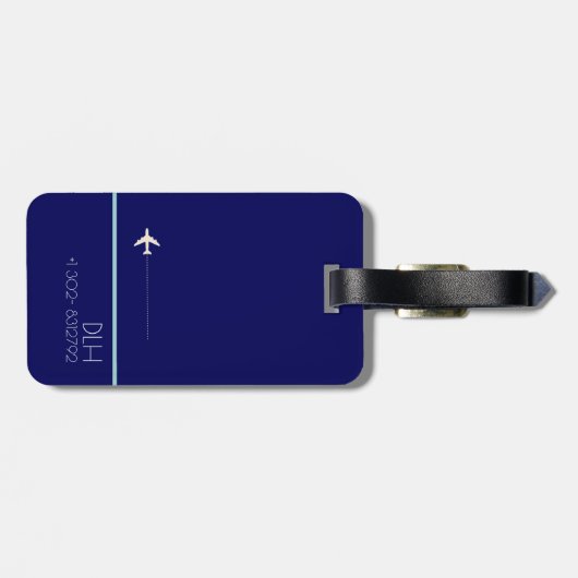 Witte Vliegtuigen met naam & initialen, elegant bl Bagagelabel (Achterkant horizontaal)