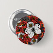 Witte vlinder en rozen ronde button 5,7 cm (Voorkant /achterkant)