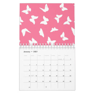 Witte vlinder Roze achtergrond esthetisch patroon Kalender