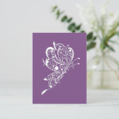 Witte Vlinder Tattoo Lineart Paarse Briefkaart (Staand voorkant)