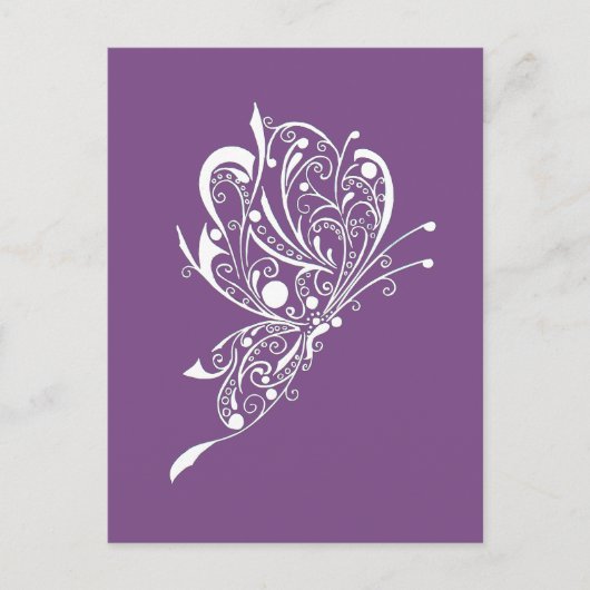 Witte Vlinder Tattoo Lineart Paarse Briefkaart (Voorkant)