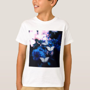 Witte vlinders Blauwe bloemen, vlinder T-shirt