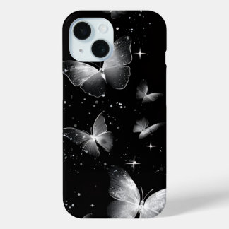Witte Vlinders die Gloeien Zwarte iPhone Hoes