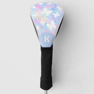 Witte vlinders met blauwe & roze bloemen golfheadcover